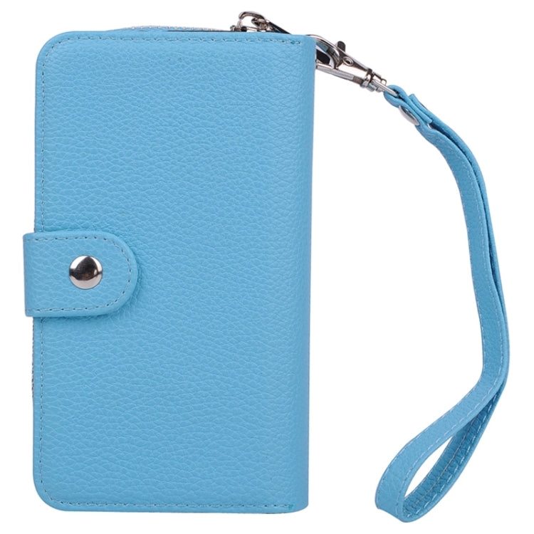 For Galaxy S6 / G920 Multifunctional Separable Litchi Texture Solid Color Leather Case with Zipper & Card Slots & Lanyard