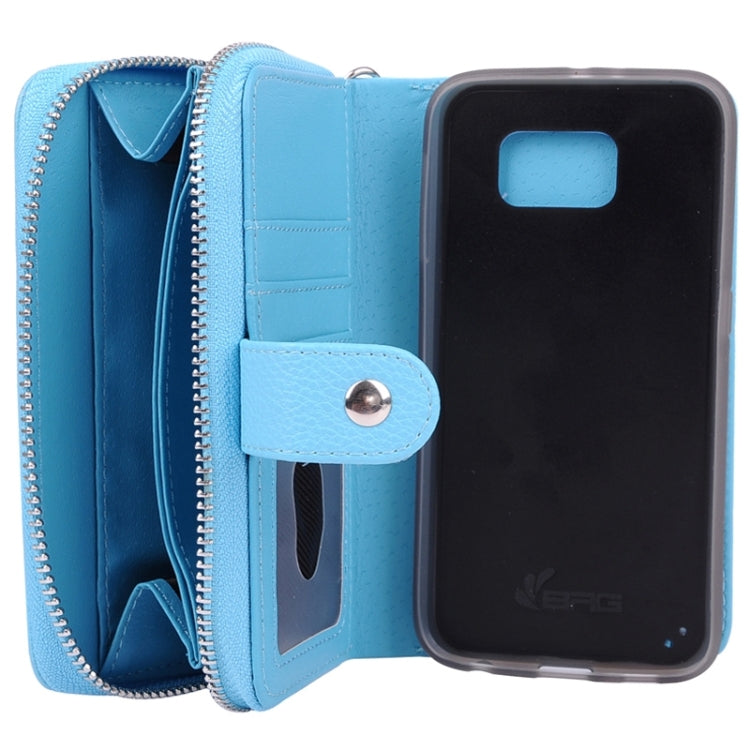 For Galaxy S6 / G920 Multifunctional Separable Litchi Texture Solid Color Leather Case with Zipper & Card Slots & Lanyard