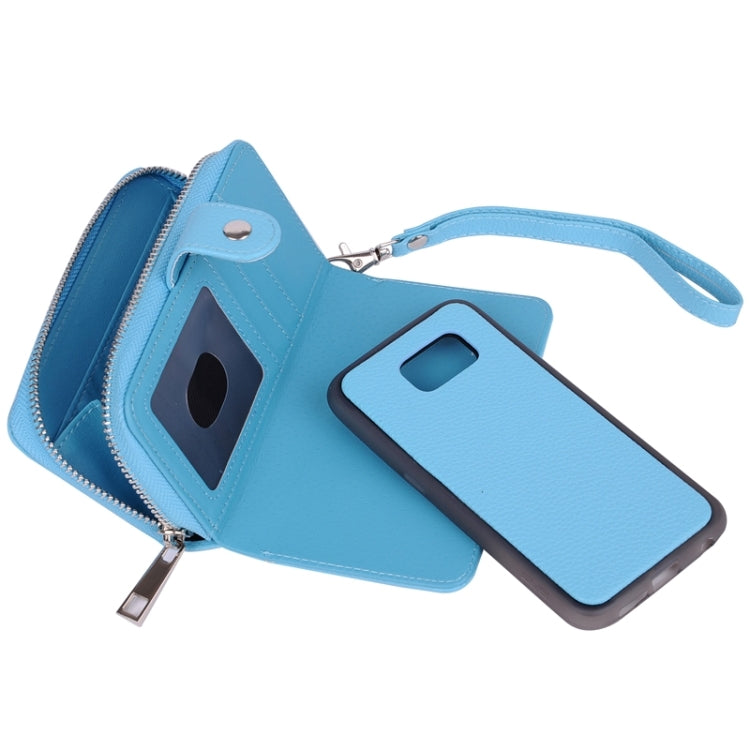 For Galaxy S6 / G920 Multifunctional Separable Litchi Texture Solid Color Leather Case with Zipper & Card Slots & Lanyard