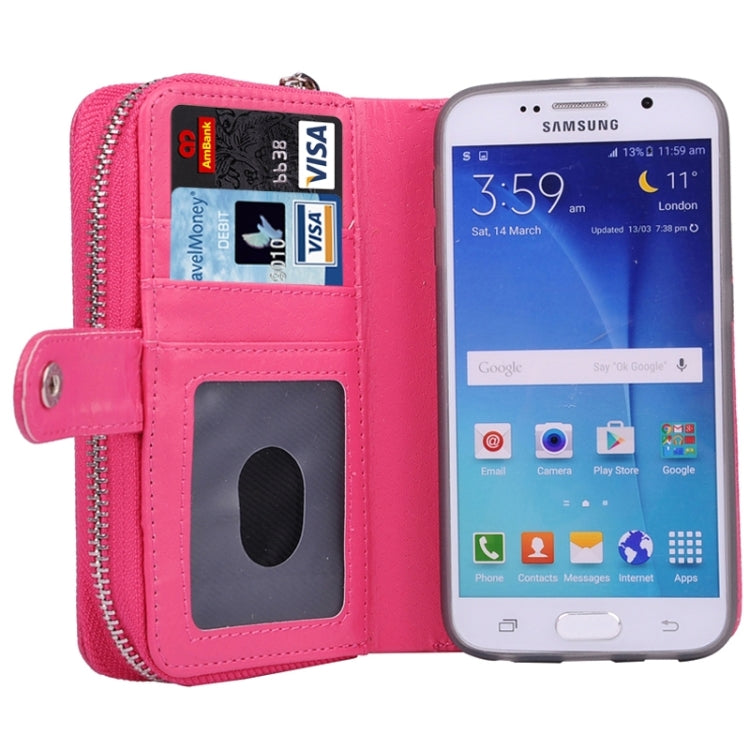For Galaxy S6 / G920 Multifunctional Separable Litchi Texture Solid Color Leather Case with Zipper & Card Slots & Lanyard