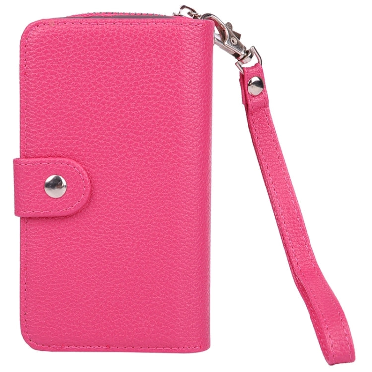 For Galaxy S6 / G920 Multifunctional Separable Litchi Texture Solid Color Leather Case with Zipper & Card Slots & Lanyard
