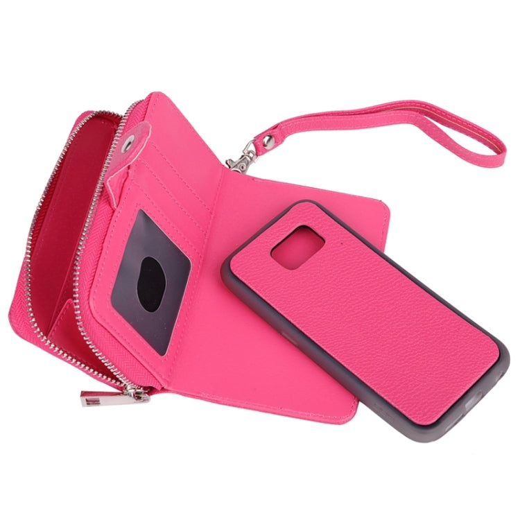 For Galaxy S6 / G920 Multifunctional Separable Litchi Texture Solid Color Leather Case with Zipper & Card Slots & Lanyard