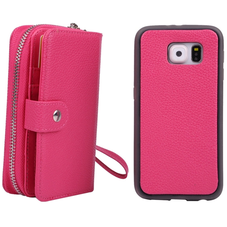 For Galaxy S6 / G920 Multifunctional Separable Litchi Texture Solid Color Leather Case with Zipper & Card Slots & Lanyard