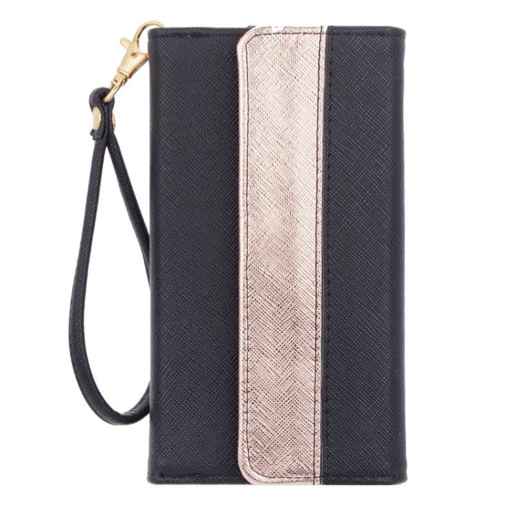 6.3 Inch Universal Cross Texture Carry Cases with a Rich Border of Gold & Wallet & Card Slots for Galaxy S6 Edge/G9250 / S6/G9200  S5/G9006V  /  iPhone 6 Plus & 6S Plus