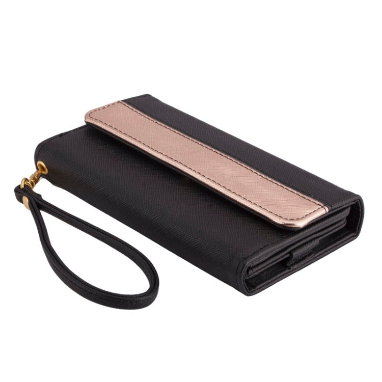 6.3 Inch Universal Cross Texture Carry Cases with a Rich Border of Gold & Wallet & Card Slots for Galaxy S6 Edge/G9250 / S6/G9200  S5/G9006V  /  iPhone 6 Plus & 6S Plus