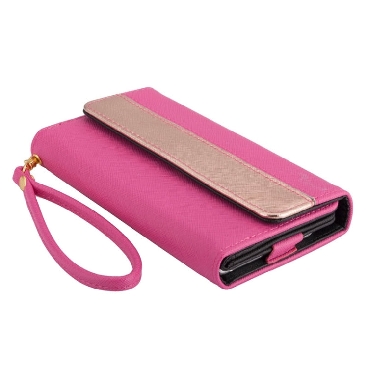 6.3 Inch Universal Cross Texture Carry Cases with a Rich Border of Gold & Wallet & Card Slots for Galaxy S6 Edge/G9250 / S6/G9200  S5/G9006V  /  iPhone 6 Plus & 6S Plus