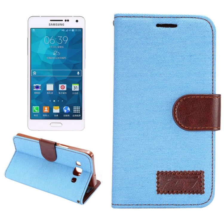 Denim Texture Leather Case with Holder and Card Slots for Galaxy A5 / A500F(Blue)