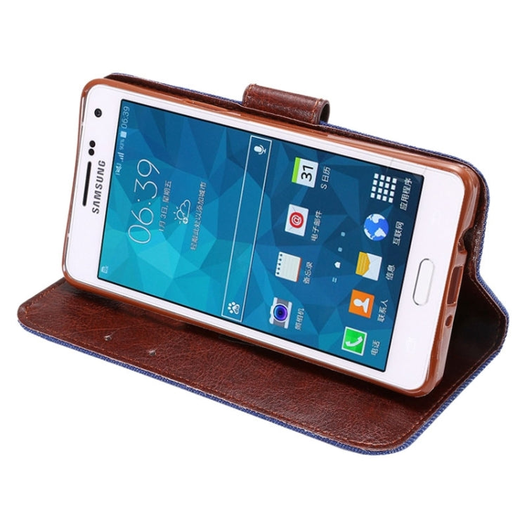 Denim Texture Leather Case with Holder and Card Slots for Galaxy A5 / A500F(Blue)