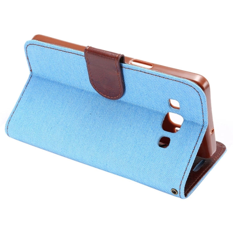 Denim Texture Leather Case with Holder and Card Slots for Galaxy A5 / A500F(Blue)