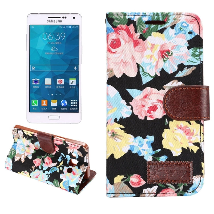 Floral Cloth Magnetic Snap Flip Leather Case with Holder and Card Slots for Galaxy A5 / A500F