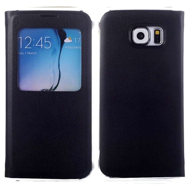 For Galaxy S6 / G920 Litchi Texture Horizontal Flip Leather Case with Call Display ID & Sleep function