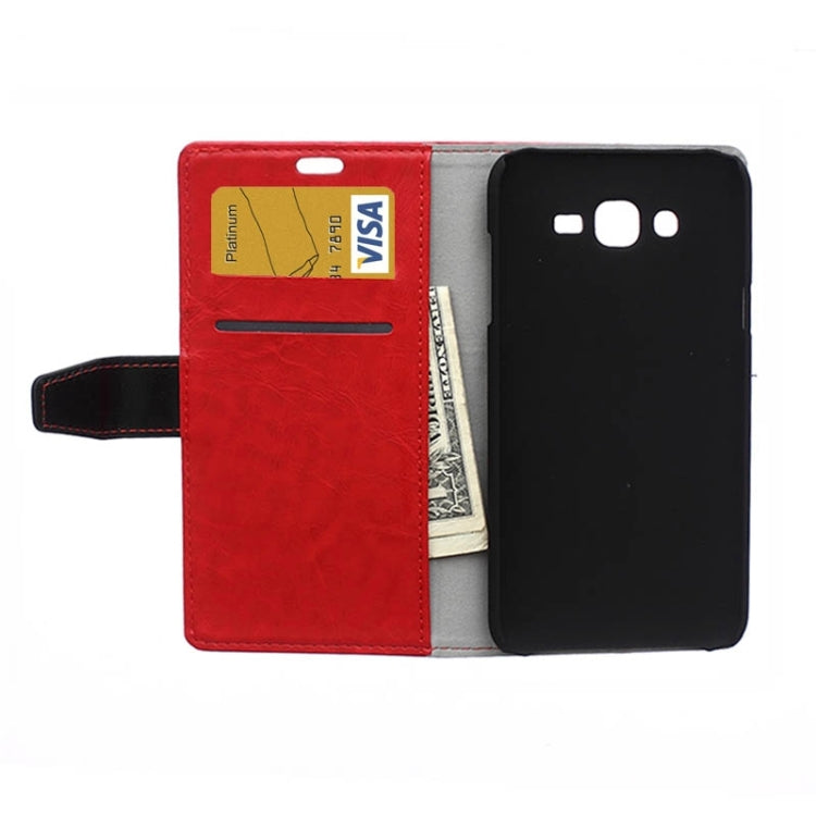 Crazy Horse Texture Color Matching Flip Leather Case with Holder & Card Slots & Wallet for Galaxy J5