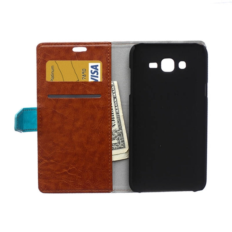 Crazy Horse Texture Color Matching Flip Leather Case with Holder & Card Slots & Wallet for Galaxy J5