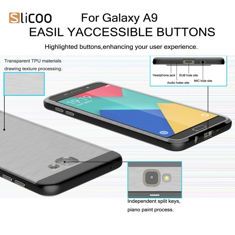 SLiCOO for Galaxy A9 / A900 Concise Fashion Separable Dichromatic Brushed Texture Transparent TPU + Electroplating PC Combination Case