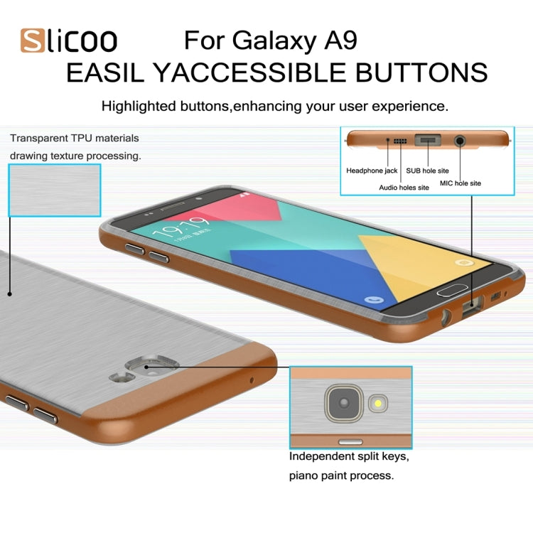 SLiCOO for Galaxy A9 / A900 Concise Fashion Separable Dichromatic Brushed Texture Transparent TPU + Electroplating PC Combination Case