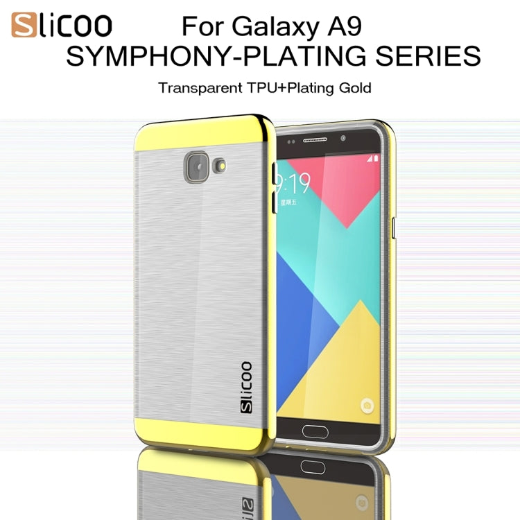 SLiCOO for Galaxy A9 / A900 Concise Fashion Separable Dichromatic Brushed Texture Transparent TPU + Electroplating PC Combination Case