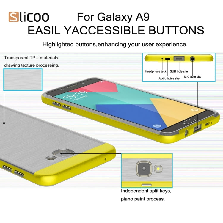 SLiCOO for Galaxy A9 / A900 Concise Fashion Separable Dichromatic Brushed Texture Transparent TPU + Electroplating PC Combination Case