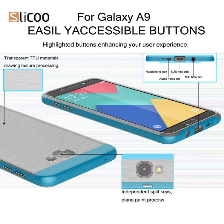 SLiCOO for Galaxy A9 / A900 Concise Fashion Separable Dichromatic Brushed Texture Transparent TPU + Electroplating PC Combination Case