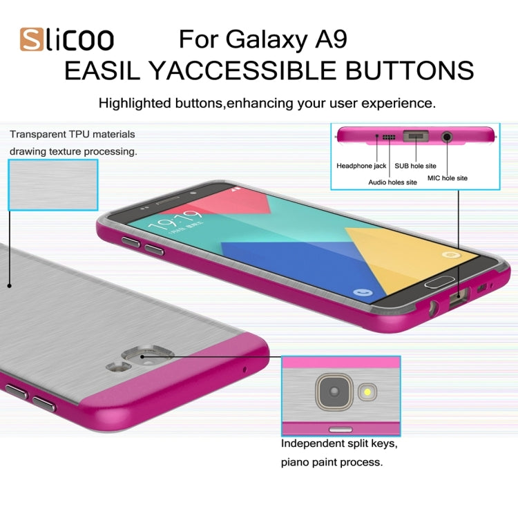 SLiCOO for Galaxy A9 / A900 Concise Fashion Separable Dichromatic Brushed Texture Transparent TPU + Electroplating PC Combination Case