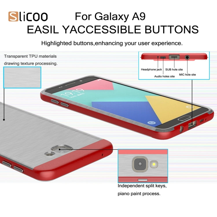 SLiCOO for Galaxy A9 / A900 Concise Fashion Separable Dichromatic Brushed Texture Transparent TPU + Electroplating PC Combination Case
