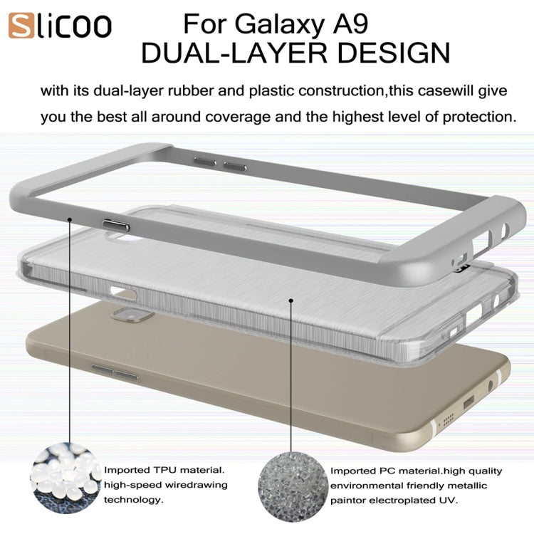 SLiCOO for Galaxy A9 / A900 Concise Fashion Separable Dichromatic Brushed Texture Transparent TPU + Electroplating PC Combination Case