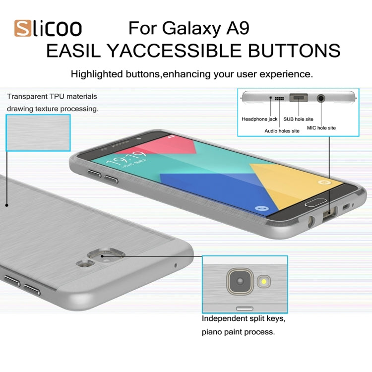 SLiCOO for Galaxy A9 / A900 Concise Fashion Separable Dichromatic Brushed Texture Transparent TPU + Electroplating PC Combination Case