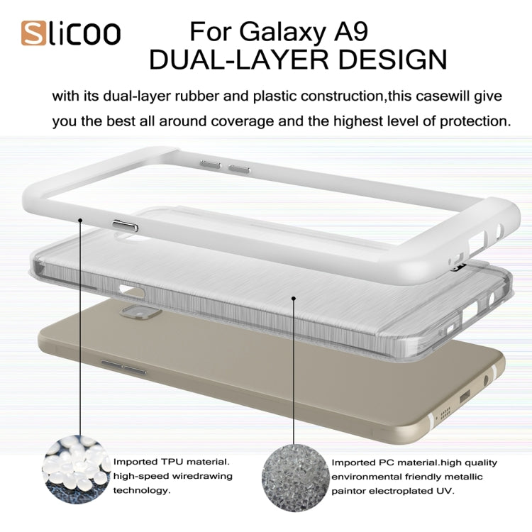 SLiCOO for Galaxy A9 / A900 Concise Fashion Separable Dichromatic Brushed Texture Transparent TPU + Electroplating PC Combination Case
