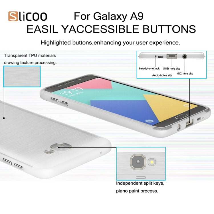 SLiCOO for Galaxy A9 / A900 Concise Fashion Separable Dichromatic Brushed Texture Transparent TPU + Electroplating PC Combination Case