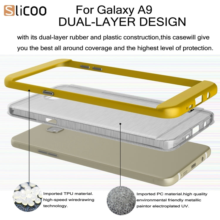 SLiCOO for Galaxy A9 / A900 Concise Fashion Separable Dichromatic Brushed Texture Transparent TPU + Electroplating PC Combination Case