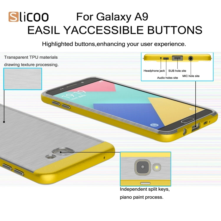 SLiCOO for Galaxy A9 / A900 Concise Fashion Separable Dichromatic Brushed Texture Transparent TPU + Electroplating PC Combination Case