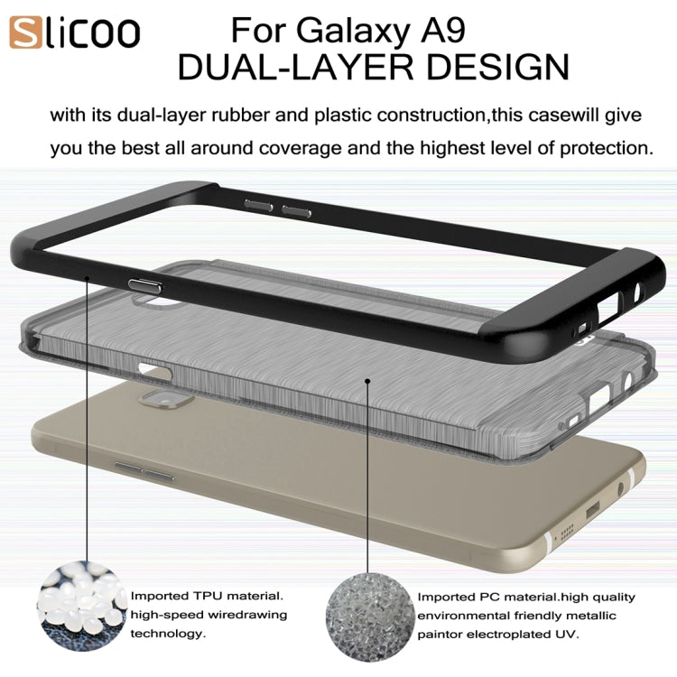 SLiCOO for Galaxy A9 / A900 Concise Fashion Separable Dichromatic Brushed Texture Black TPU + Electroplating PC Combination Case