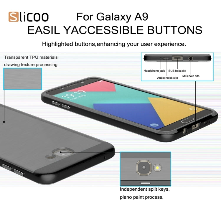 SLiCOO for Galaxy A9 / A900 Concise Fashion Separable Dichromatic Brushed Texture Black TPU + Electroplating PC Combination Case