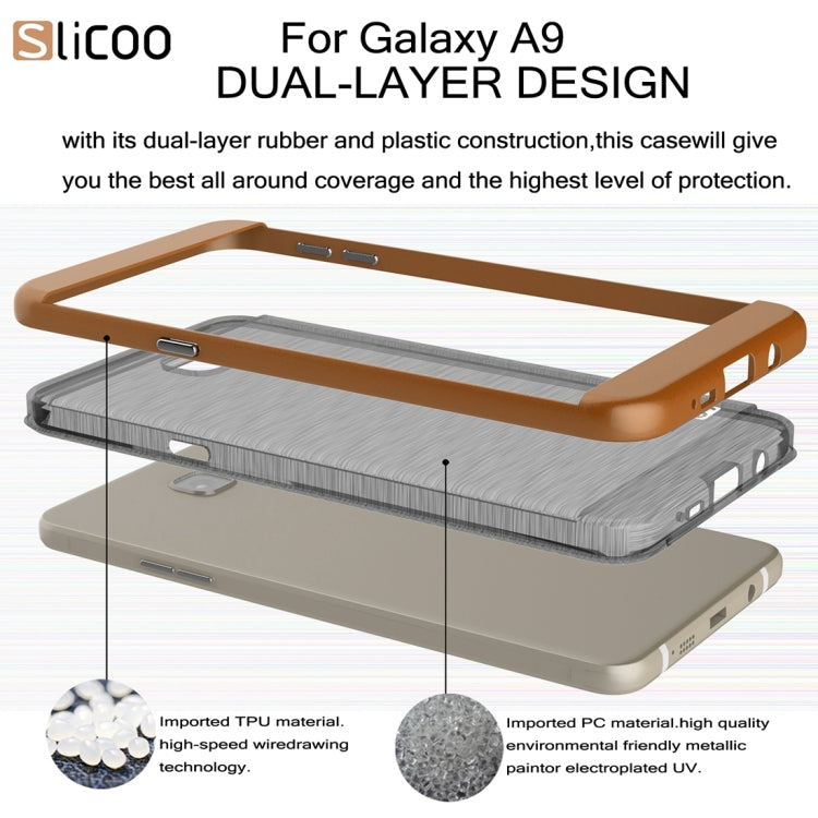 SLiCOO for Galaxy A9 / A900 Concise Fashion Separable Dichromatic Brushed Texture Black TPU + Electroplating PC Combination Case