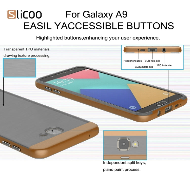 SLiCOO for Galaxy A9 / A900 Concise Fashion Separable Dichromatic Brushed Texture Black TPU + Electroplating PC Combination Case
