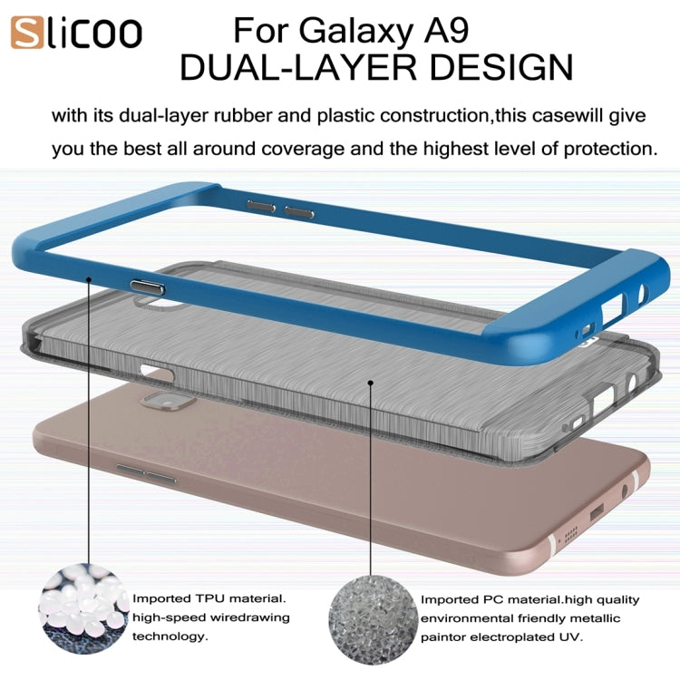 SLiCOO for Galaxy A9 / A900 Concise Fashion Separable Dichromatic Brushed Texture Black TPU + Electroplating PC Combination Case