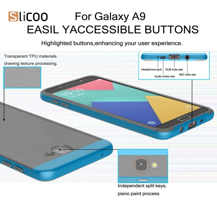 SLiCOO for Galaxy A9 / A900 Concise Fashion Separable Dichromatic Brushed Texture Black TPU + Electroplating PC Combination Case