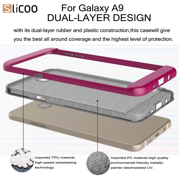 SLiCOO for Galaxy A9 / A900 Concise Fashion Separable Dichromatic Brushed Texture Black TPU + Electroplating PC Combination Case
