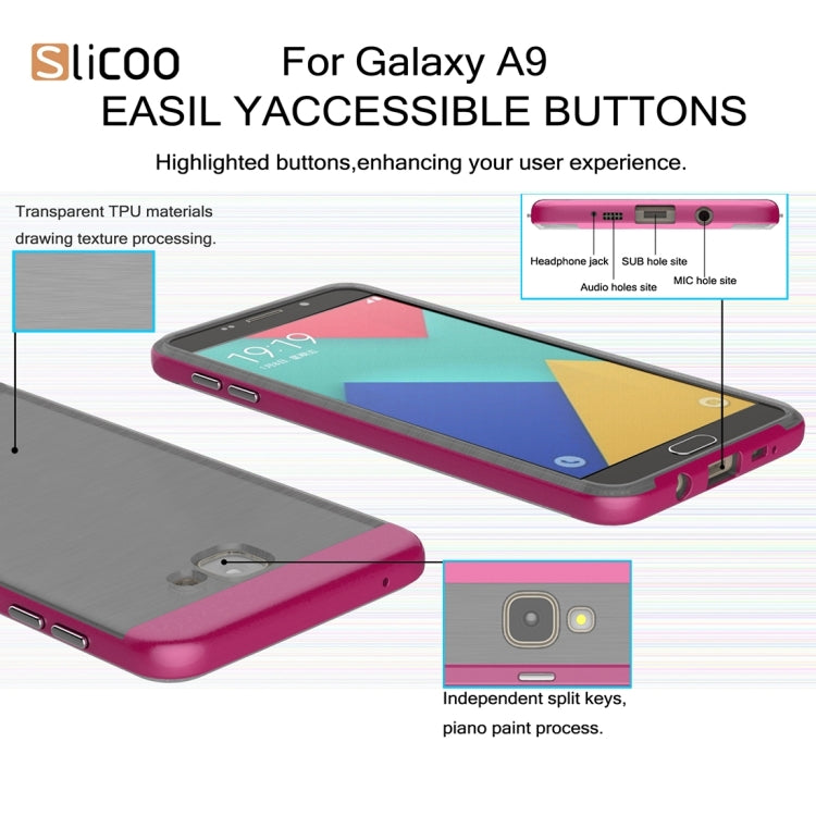 SLiCOO for Galaxy A9 / A900 Concise Fashion Separable Dichromatic Brushed Texture Black TPU + Electroplating PC Combination Case
