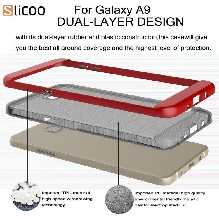 SLiCOO for Galaxy A9 / A900 Concise Fashion Separable Dichromatic Brushed Texture Black TPU + Electroplating PC Combination Case