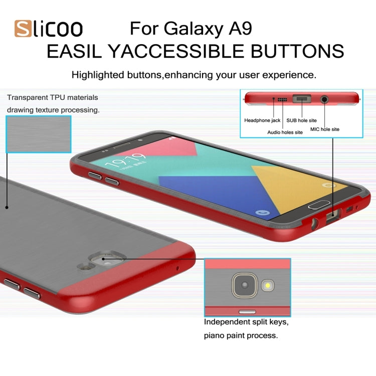 SLiCOO for Galaxy A9 / A900 Concise Fashion Separable Dichromatic Brushed Texture Black TPU + Electroplating PC Combination Case