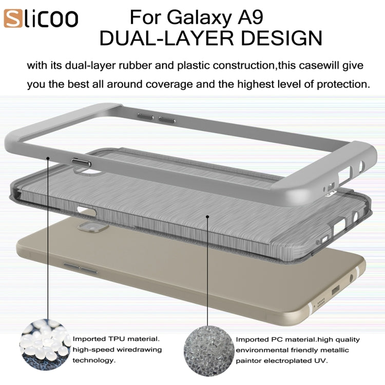 SLiCOO for Galaxy A9 / A900 Concise Fashion Separable Dichromatic Brushed Texture Black TPU + Electroplating PC Combination Case