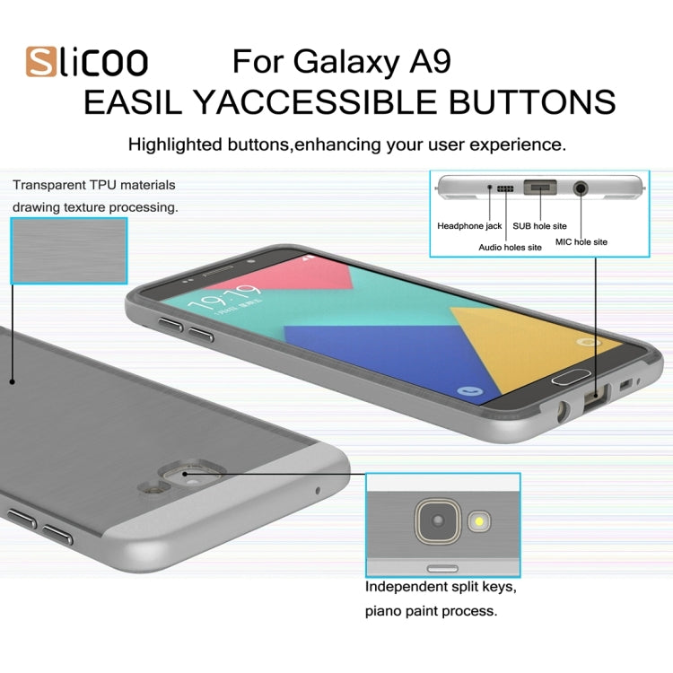 SLiCOO for Galaxy A9 / A900 Concise Fashion Separable Dichromatic Brushed Texture Black TPU + Electroplating PC Combination Case