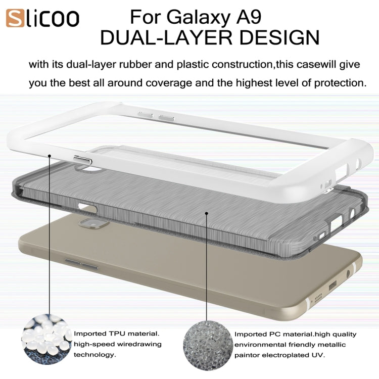 SLiCOO for Galaxy A9 / A900 Concise Fashion Separable Dichromatic Brushed Texture Black TPU + Electroplating PC Combination Case