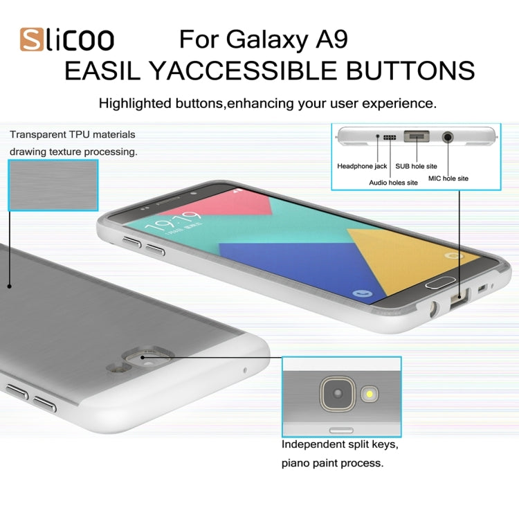 SLiCOO for Galaxy A9 / A900 Concise Fashion Separable Dichromatic Brushed Texture Black TPU + Electroplating PC Combination Case