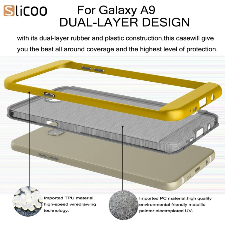 SLiCOO for Galaxy A9 / A900 Concise Fashion Separable Dichromatic Brushed Texture Black TPU + Electroplating PC Combination Case