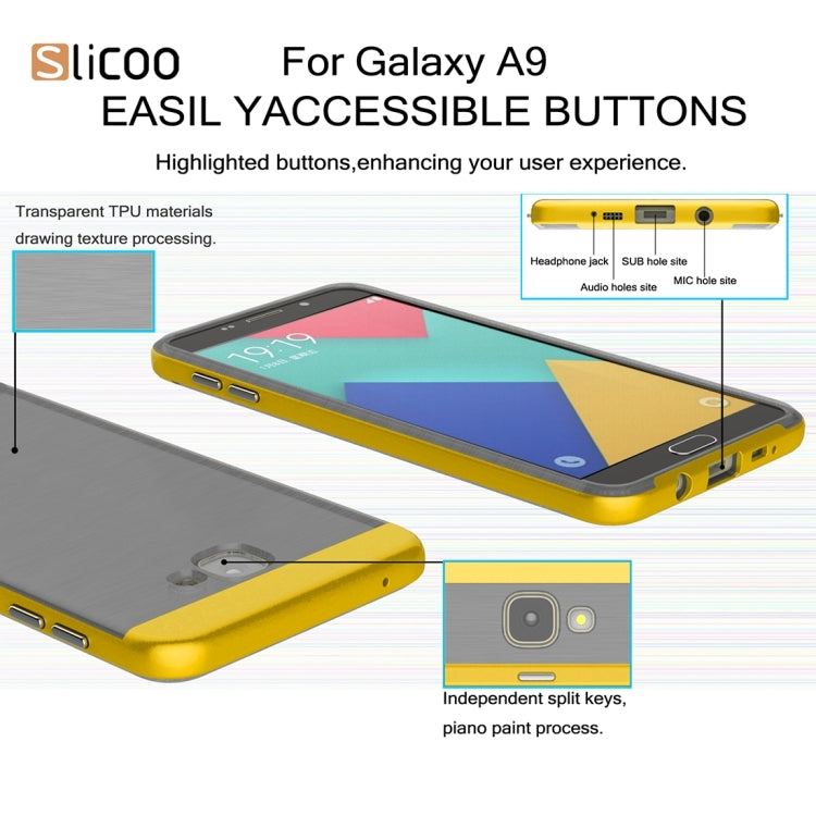 SLiCOO for Galaxy A9 / A900 Concise Fashion Separable Dichromatic Brushed Texture Black TPU + Electroplating PC Combination Case