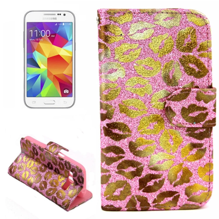 Golden Lips Pattern Flip Leather Case with Holder & Card Slots for Galaxy Core Prime / G360