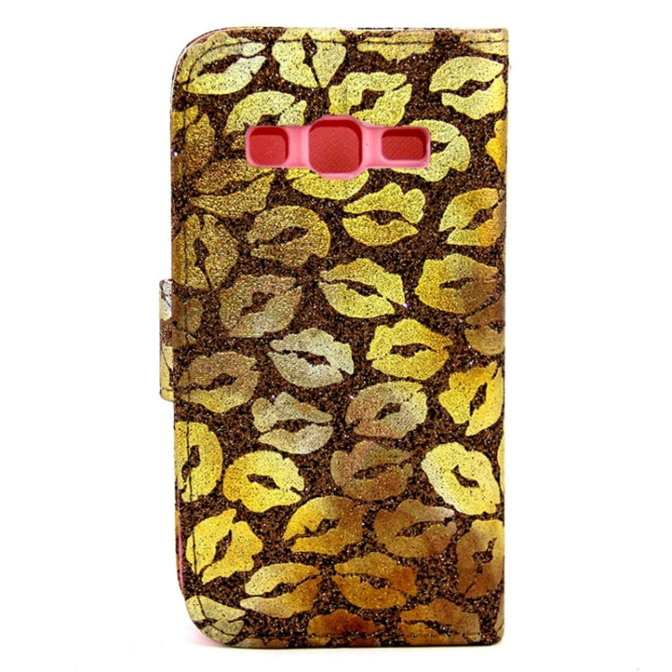 Golden Lips Pattern Flip Leather Case with Holder & Card Slots for Galaxy Core Prime / G360
