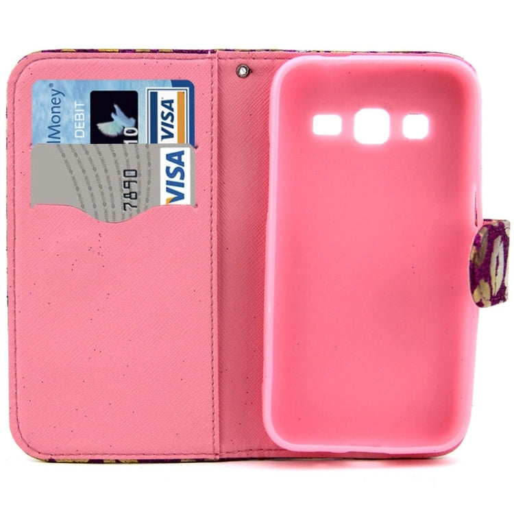 Golden Lips Pattern Flip Leather Case with Holder & Card Slots for Galaxy Core Prime / G360