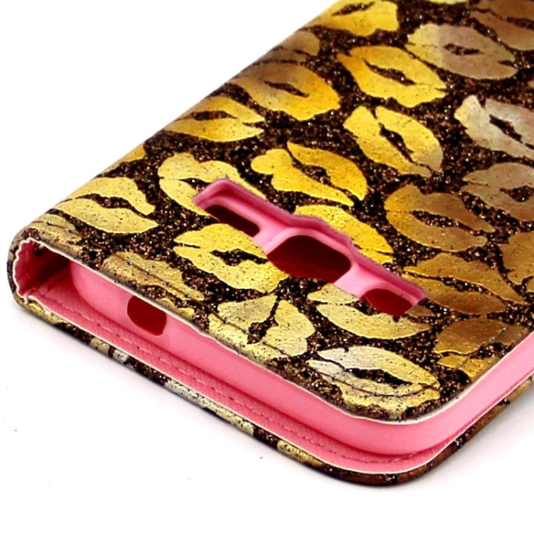 Golden Lips Pattern Flip Leather Case with Holder & Card Slots for Galaxy Core Prime / G360